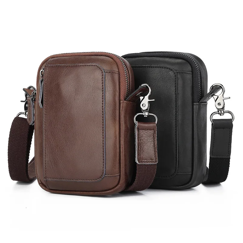 

New Men's Cow Leather Waist Pack Crossbody Bag Man Shoulder Bag Casual Male Small Simple Bag For Men