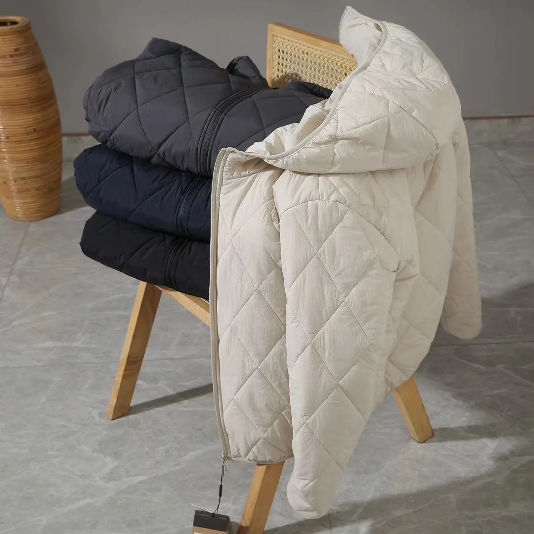 

Autumn Winter New Sle 20 Silk Cotton Jaet Casual Diamond Pattern Hooded Versatile Men's Women's Coat Warmth