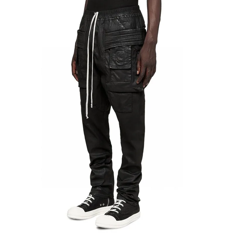 HKSH Men\'s Tide Niche Design Dark Coating Waxed Loose Cargo Pants Casual Chic Punk Gothic Pockets Fashion Overalls New HK0129