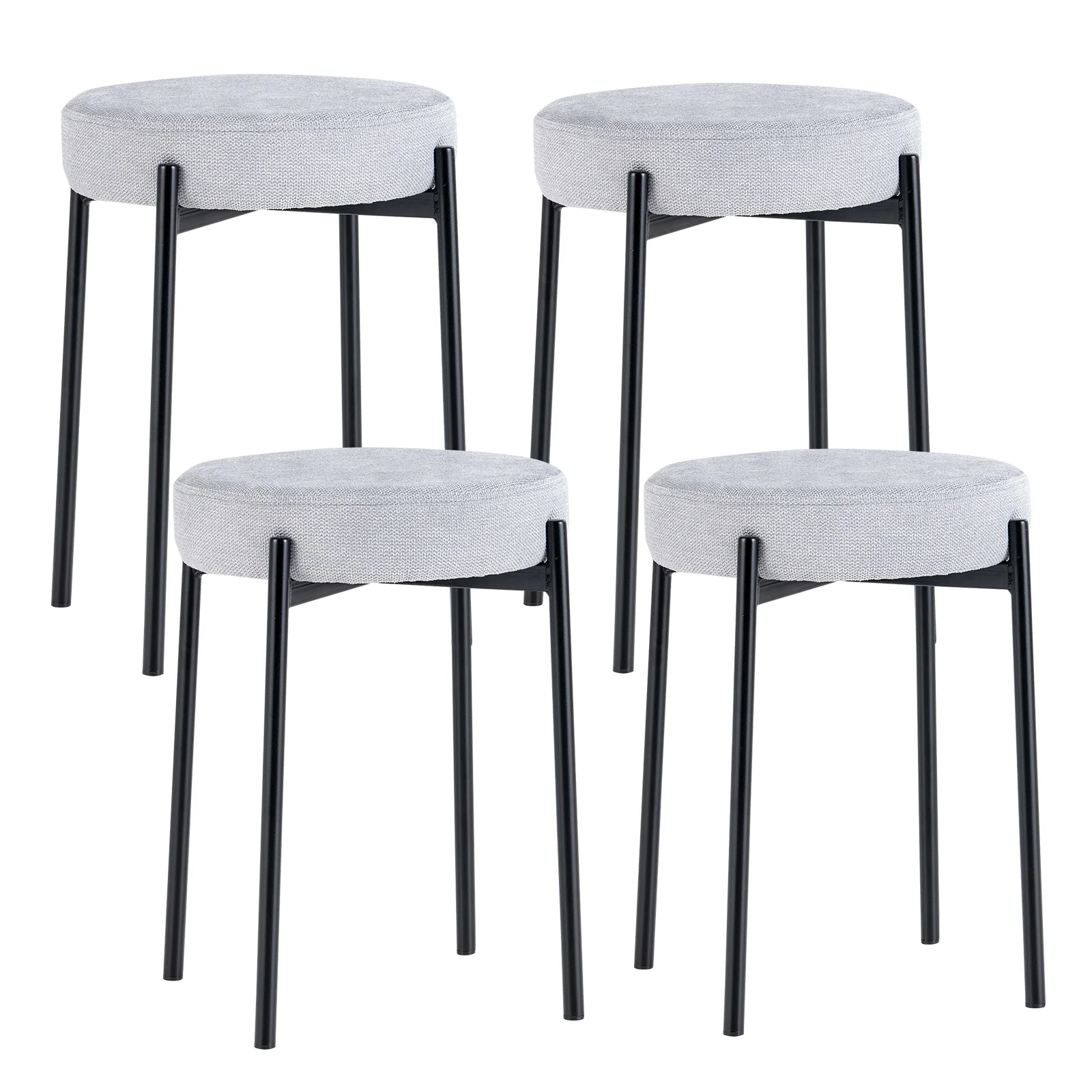 Set of 4 dining chairs, padded kitchen chair stackable with metal legs, 50 cm high seat stool, bar stool upholstery chair