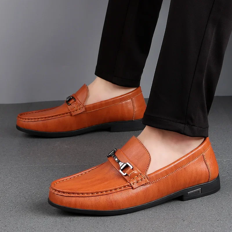 Men's Leather Shoes 2024 New Fashion Casual Shoes Men's Summer Low Cut Loafers Trend