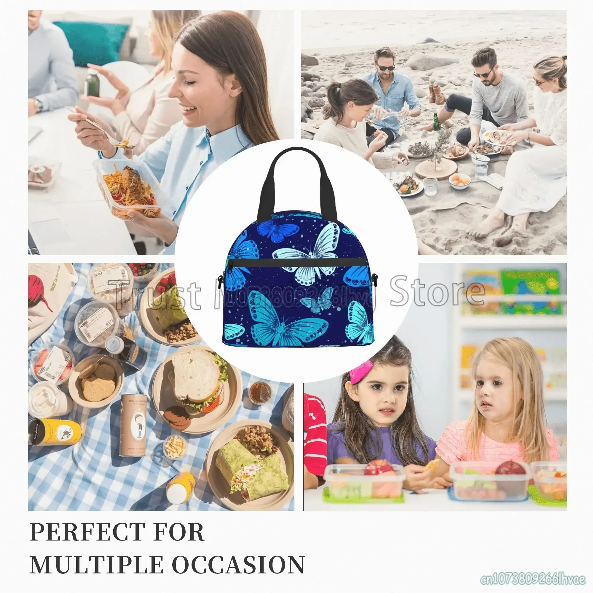 Colorful Butterflies Insulated Lunch Bag Reusable Bento Bag Thermal Lunch Box with Shoulder Strap for Women School Work Picnic