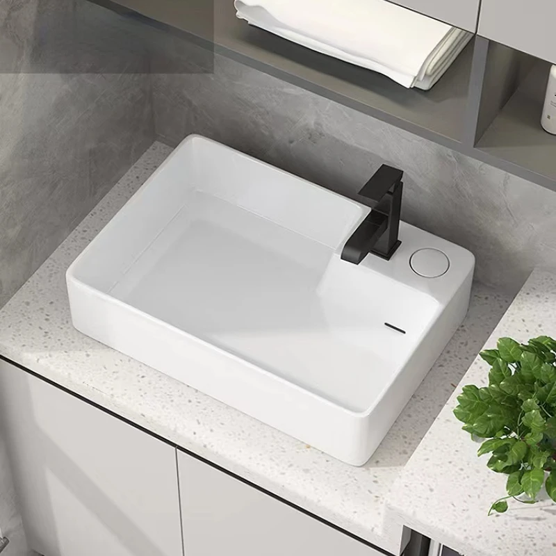 

Big new arrival art table basin ceramic rectangle shape wash basin including console concealed launching counter top sink