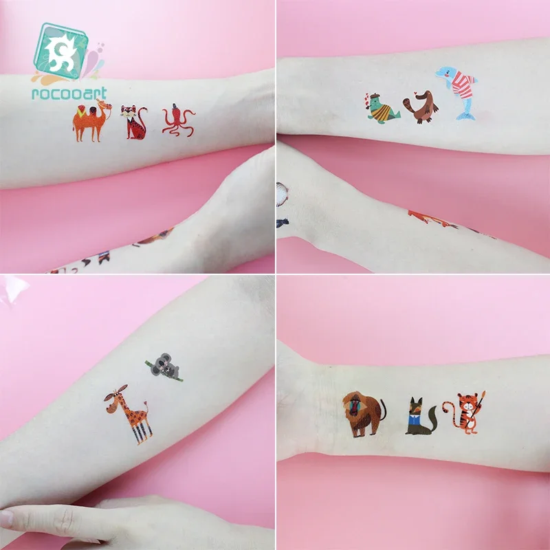 Rocooart Cute Animals Tattoo For Children Dinosaur Lion Taty Waterproof Fake Tatoo Rabbit Tattoo Stickers Body Art Cartoon Tatto