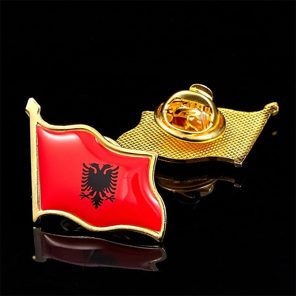 Alfileres de bandera de esmalte Nacional de Albania, broches de Metal, Pin de bandera, Pin de Collar de seguridad