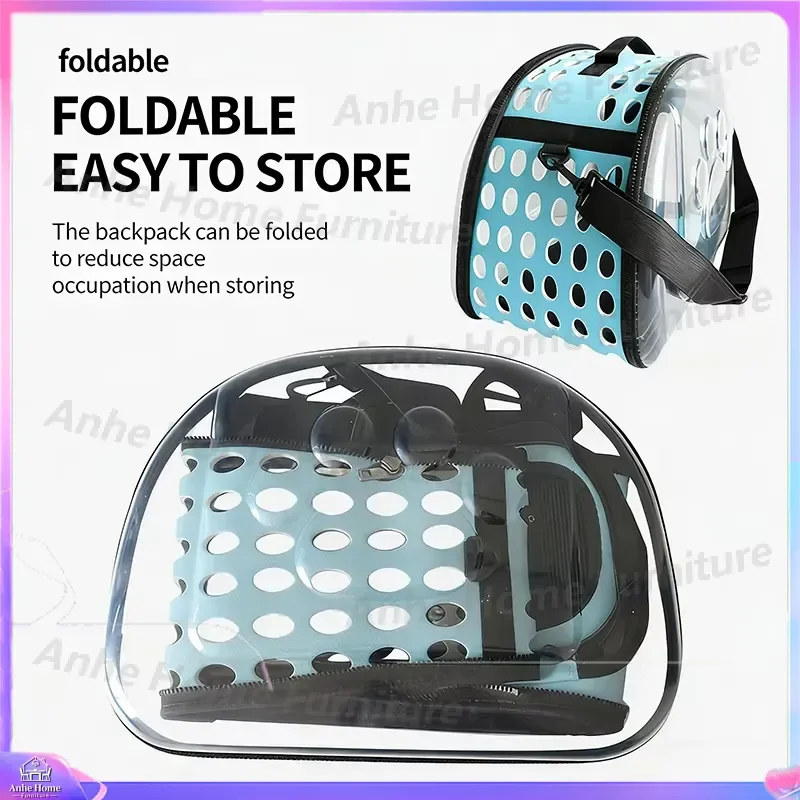 Foldable Transparent Pet Carrier Bag Breathable Large Capacity Cat Dog Backpack Portable Outdoor Travel Messenger Cage for