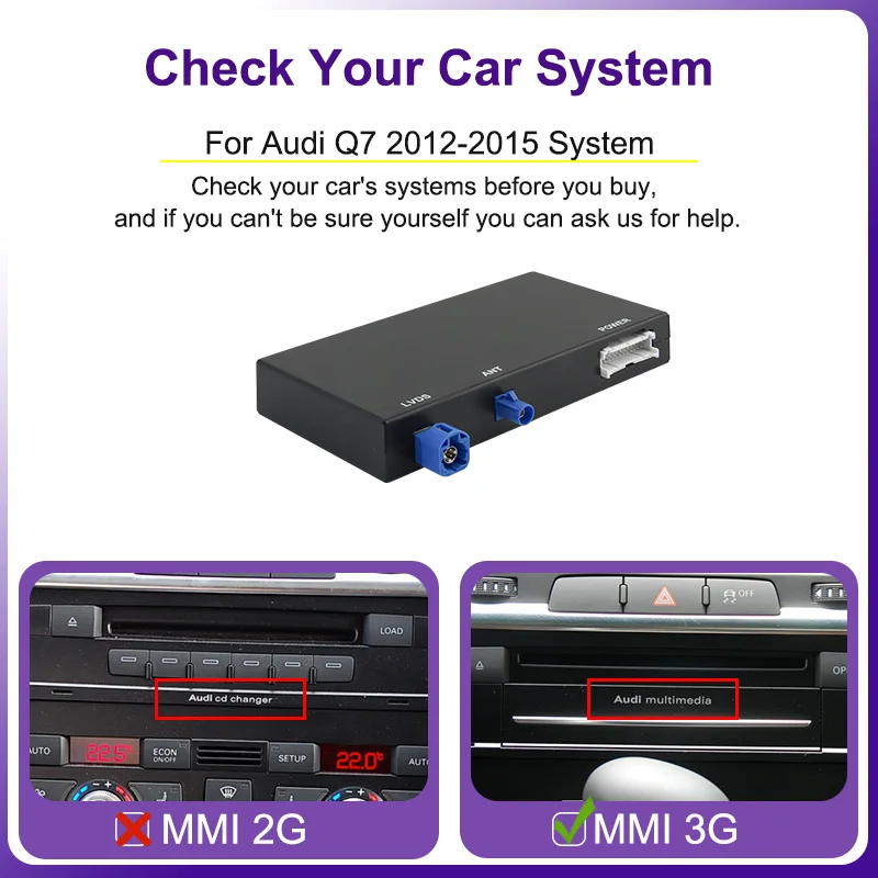 AUTOTOP Kabelloser Android Auto CarPlay Adapter für Audi A6 Q7 2009-2015 mit 6,5" Bildschirm MMI 3G Mirror Link AirPlay Wifi – Detail 6