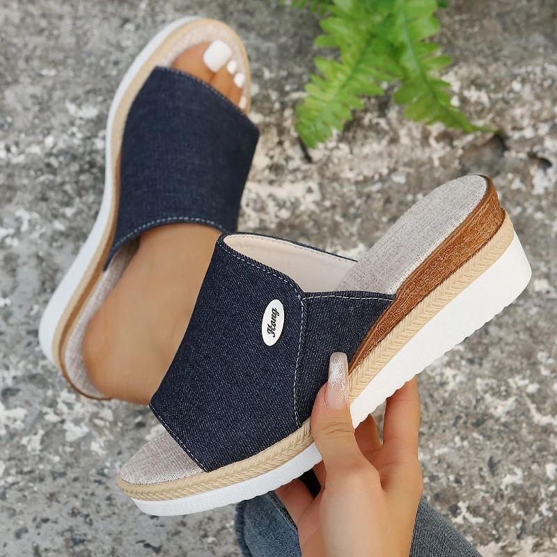 Summer New Plus Size 43 Women'S Shoes Foreign Trade Slippers Woman Slippers Wedge Heel Thick Sole Lightweight Casual Shoes