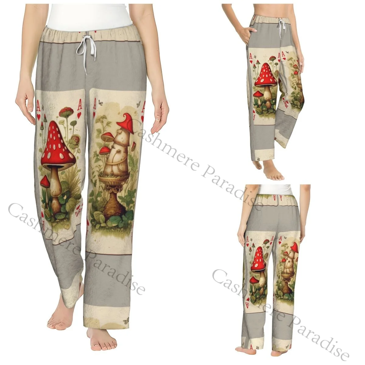 

Wonderland Cards Warm Women Pajama Pants Flannel Sleep Bottoms Soft Fleece Loungewear