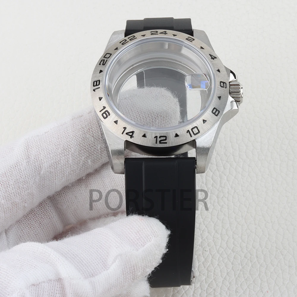 39mm NH35 Watch Case GMT 24 Hours Solid Bezel Sapphire Glass Stainless Steel For Explorer 2 Case NH34 NH35 NH36 NH38 Movement