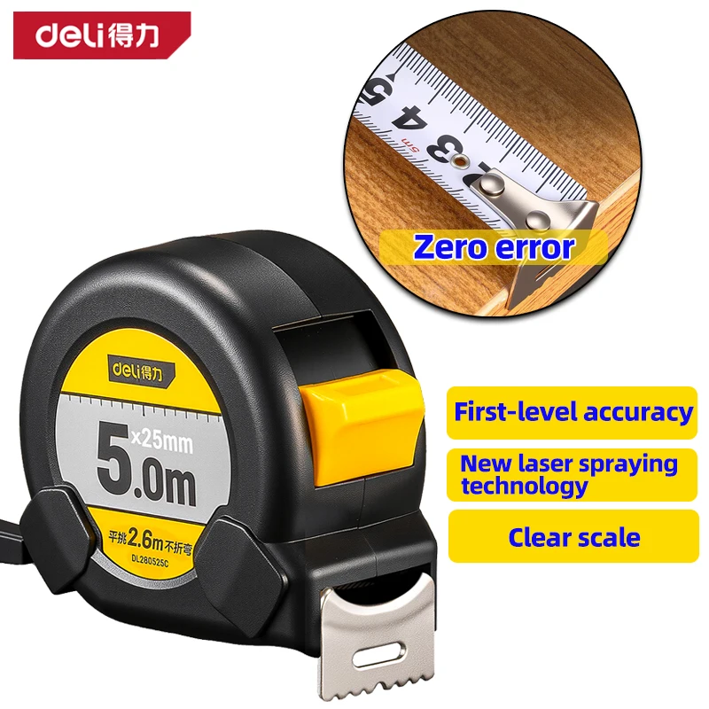 

Deli 5 meter tape measure Anti-drop stainless steel tape measure Home site construction meter measure puller rule