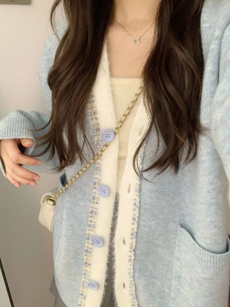 2023 Autumn Korean New High Quality Knitted Coat Casual Solid Loose Cardigan Sweaters Female Fashion Long Sleeve British Style