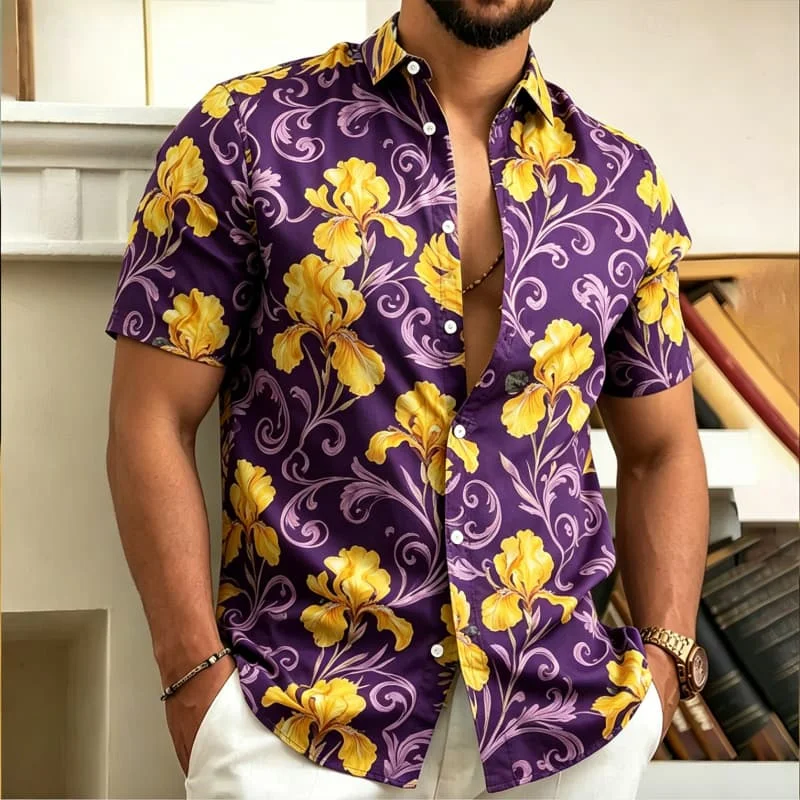 Men's light luxury floral printed shirt, suitable for daily commuting, business leisure, weekend travel, and workplace dressing