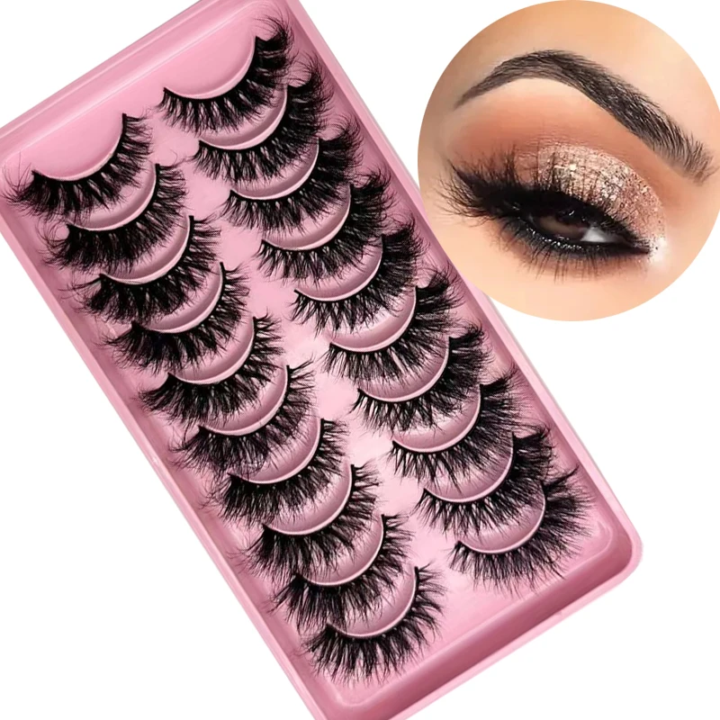 10 أزواج من الرموش الصناعية 8D ذات تأثير عين القطة السميكة والرقيقة للغاية لمكياج العيون النابضة بالحياة