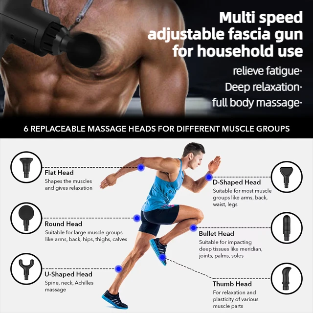

Multi speed home fitness muscle relaxation massager, portable storage, full body massage,soothing therapy, multi head fascia gun