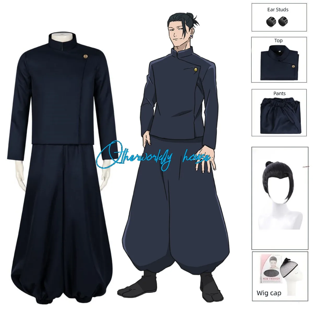 Anime Jujutsu Kaisen Geto Suguru Costume Cosplay uomo donna Halloween Carnival Party School Uniform Ear Studs Outfit top Pants