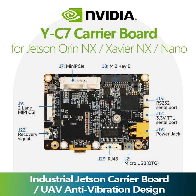 Jetson Xavier NX Orin NX TX2 NX Nano Industrial Carrier Board Y-C7 70W Wide Temp Anti Vibration Type C USB3.1