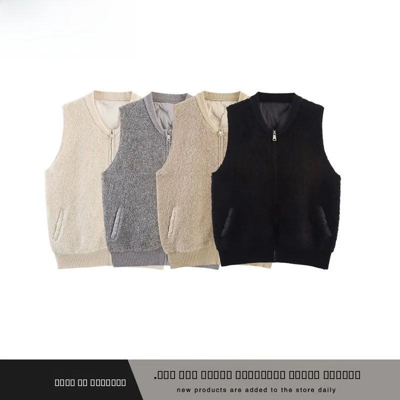 

New Autumn Winter Women's Street Sle Patchwork Towel Needle Quilted Baseball Zipper Svel Vest Polyester Fiber