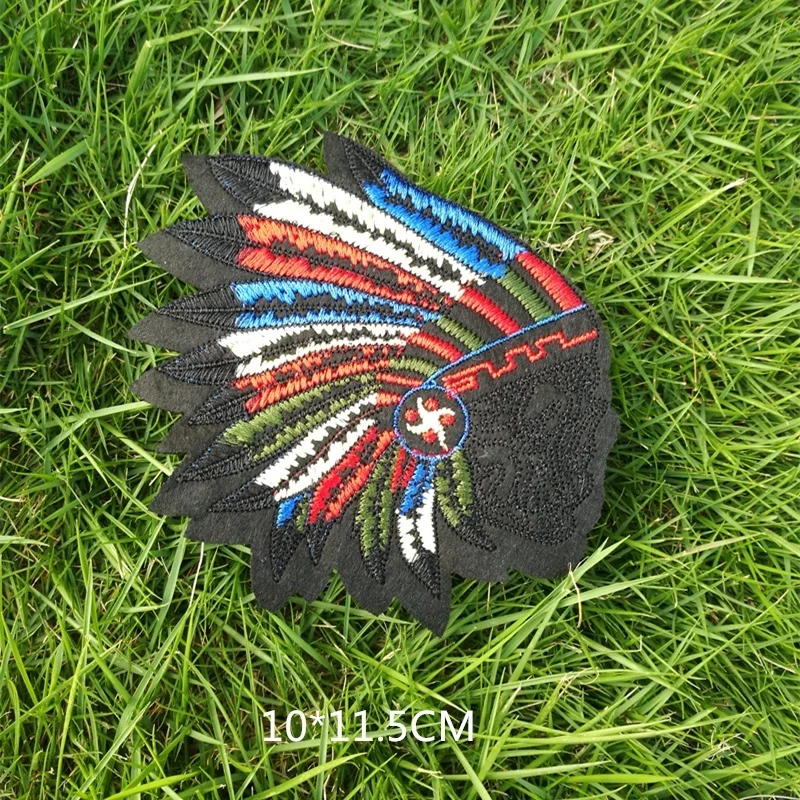 24cm Oversized Colorful Indian Head Feather Embroidery Patches With Adhesive DIY Sewing Garment Applique