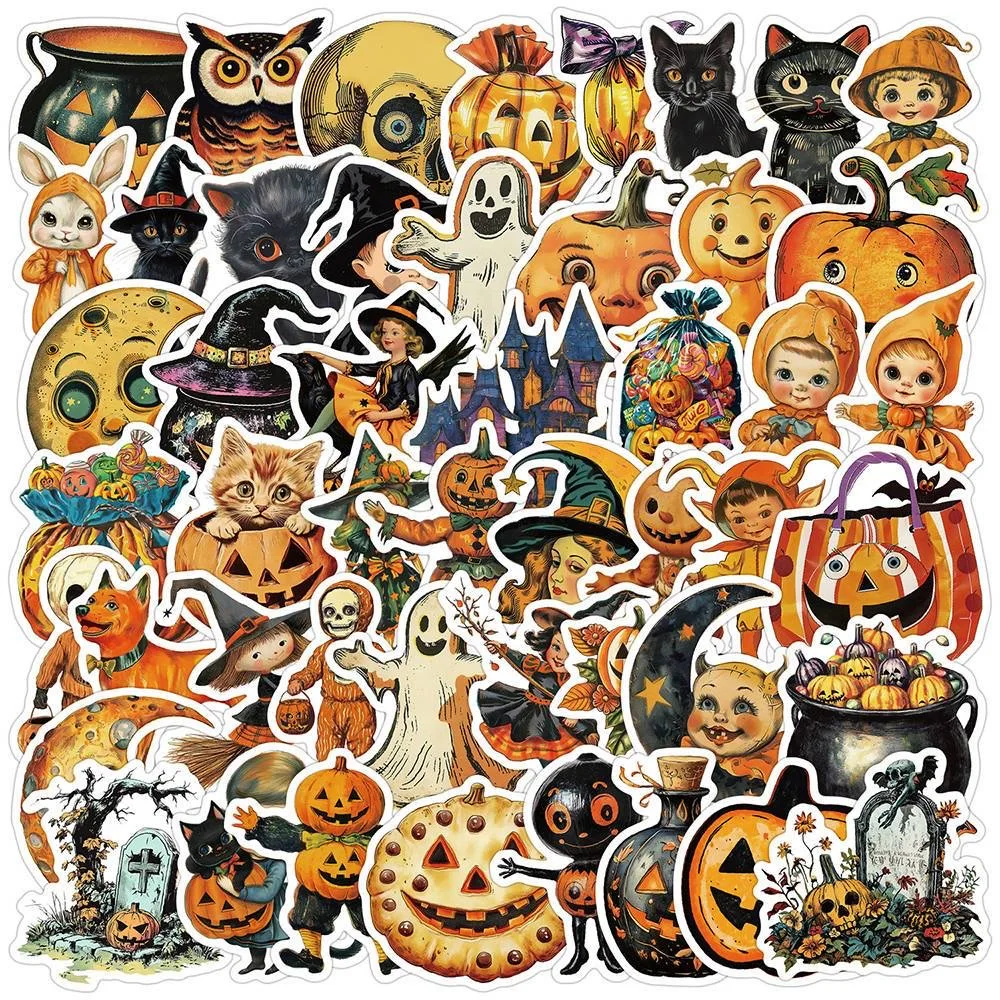 50PCS Retro Halloween Stickers Terrifying Pumpkin Luggage Phone Graffiti Laptop Wall Scrapbook Motorcycle DIY Gifts
