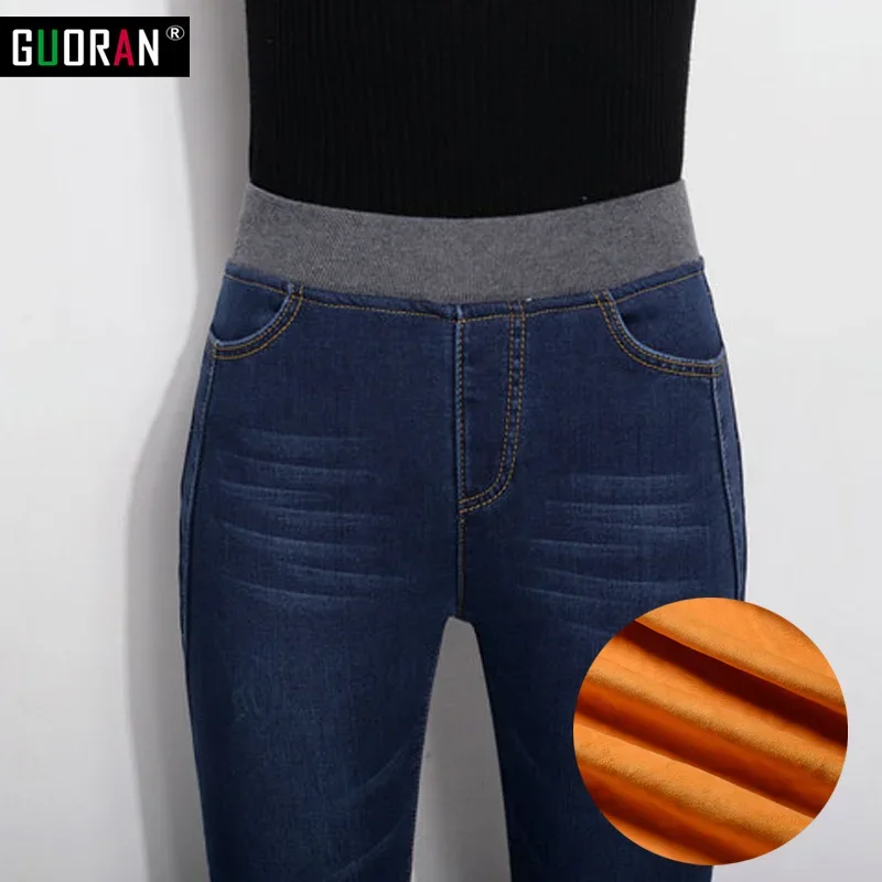 2022 Winter Jeans Pants New Women Denim Pants high elastic waist Warm Thicken Fleeces Pencil Trousers Leggings clothes 26-34