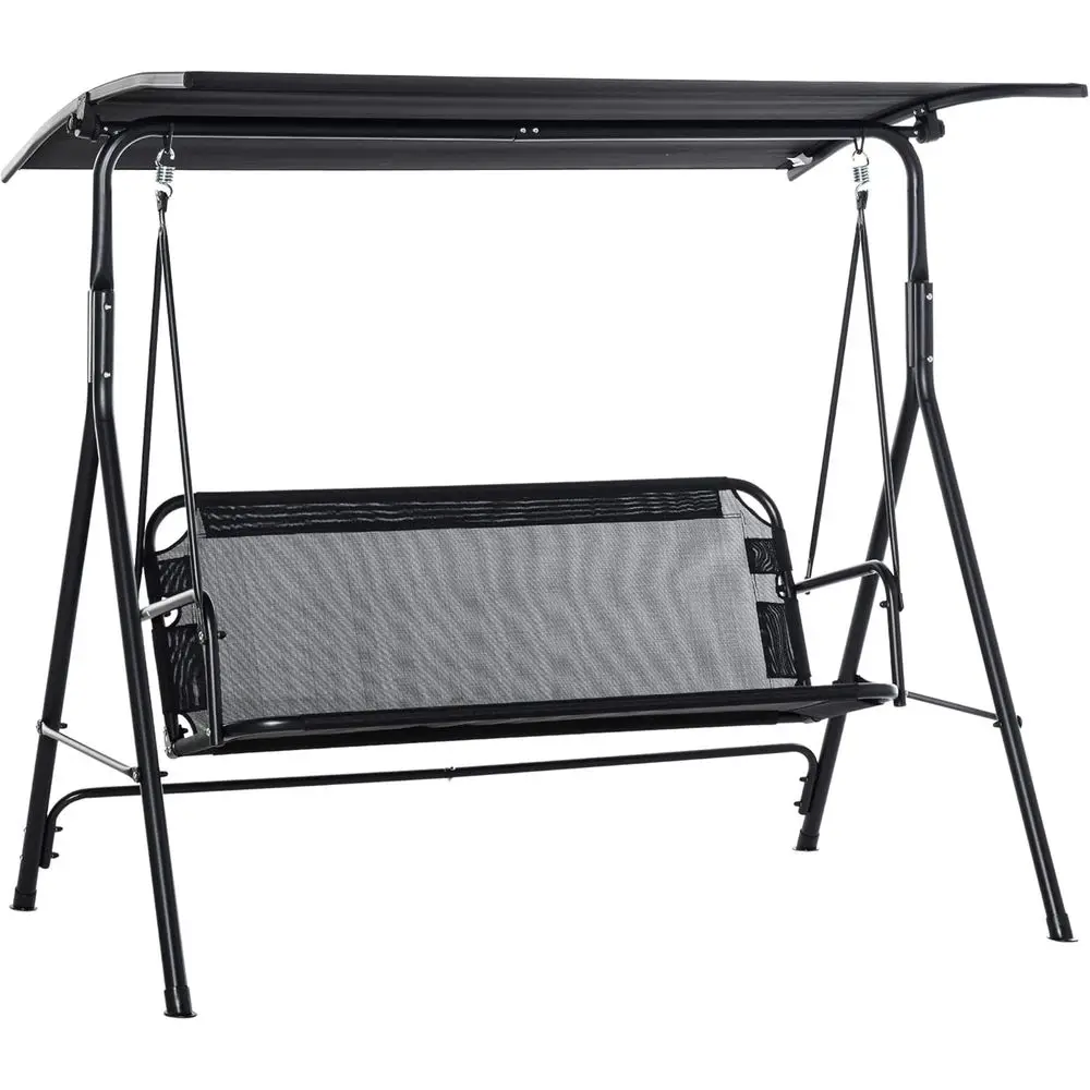 

Double Seater Patio Swing Chair with Adjustable Armrests, Steel Frame, Breathable Mesh, Ideal for Backyard or Garden, Black