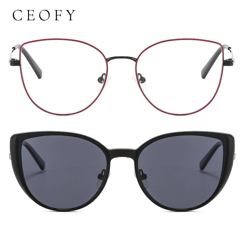 

Ceofy Women Cat Eye Glasses Frame Metal Vintage Optical Prescription Polarized Sun Clip on UV400 Eyeglasses Spectacles