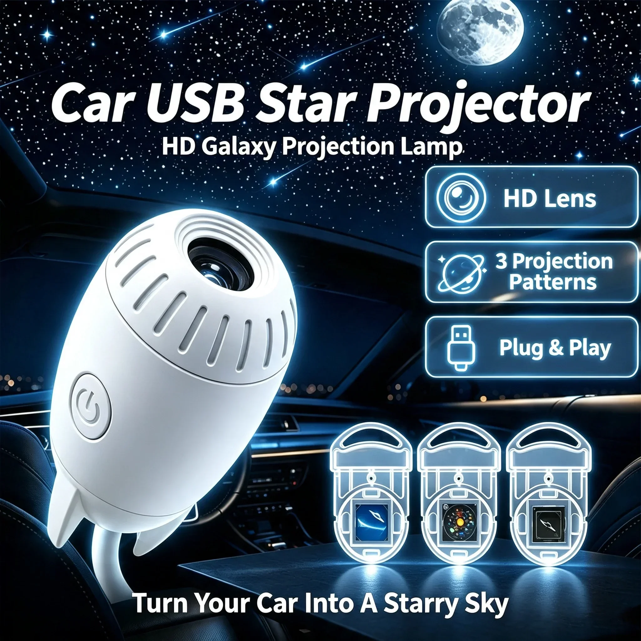 USB Projection Lamp Manual Focus Projector Light Car Ambient Light Room Starry Star Romantic Saturn Galaxy Night Lights