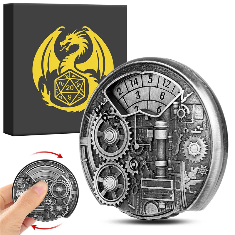 

7-in-1 Metal Fingertip DND Dice Spinner Retro Dungeon Gears Design Dice Roulette for Table Role Play Gaming with Gift Box
