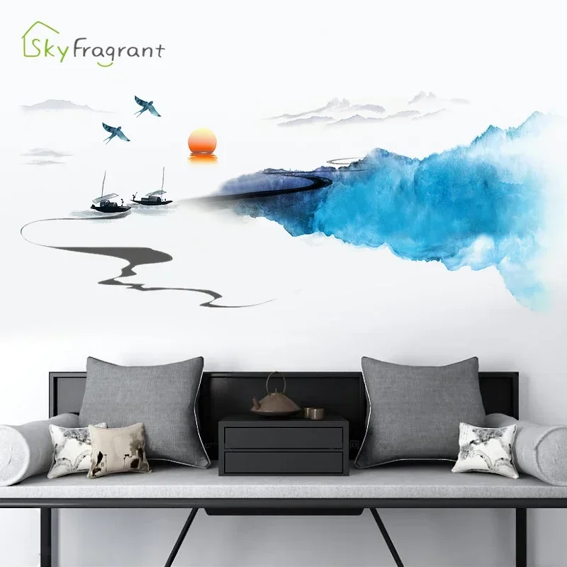 Landscape Wall Sticker Ink Painting Bedroom Bedside Decor Self-adhesive Stickers Living Room Decoration Wall Decor Home Decor