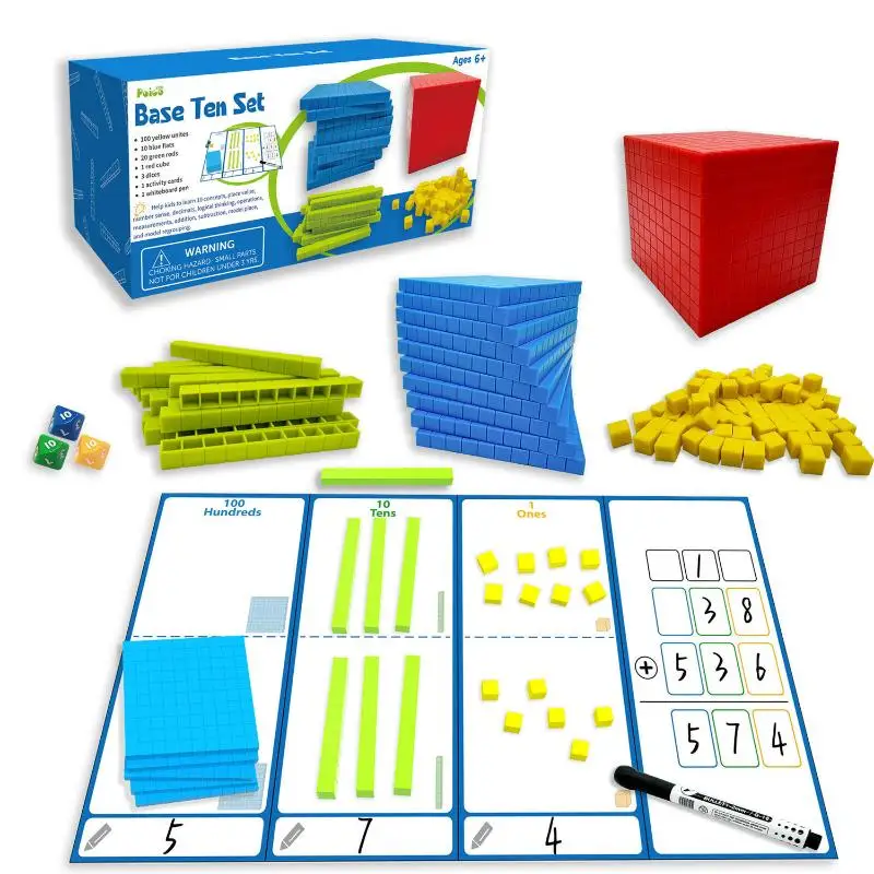 1 ensemble de jeu mathématique pour enfants, Kit complet de dix cent mille, jouets à Base en plastique, jeux de Cubes de comptage