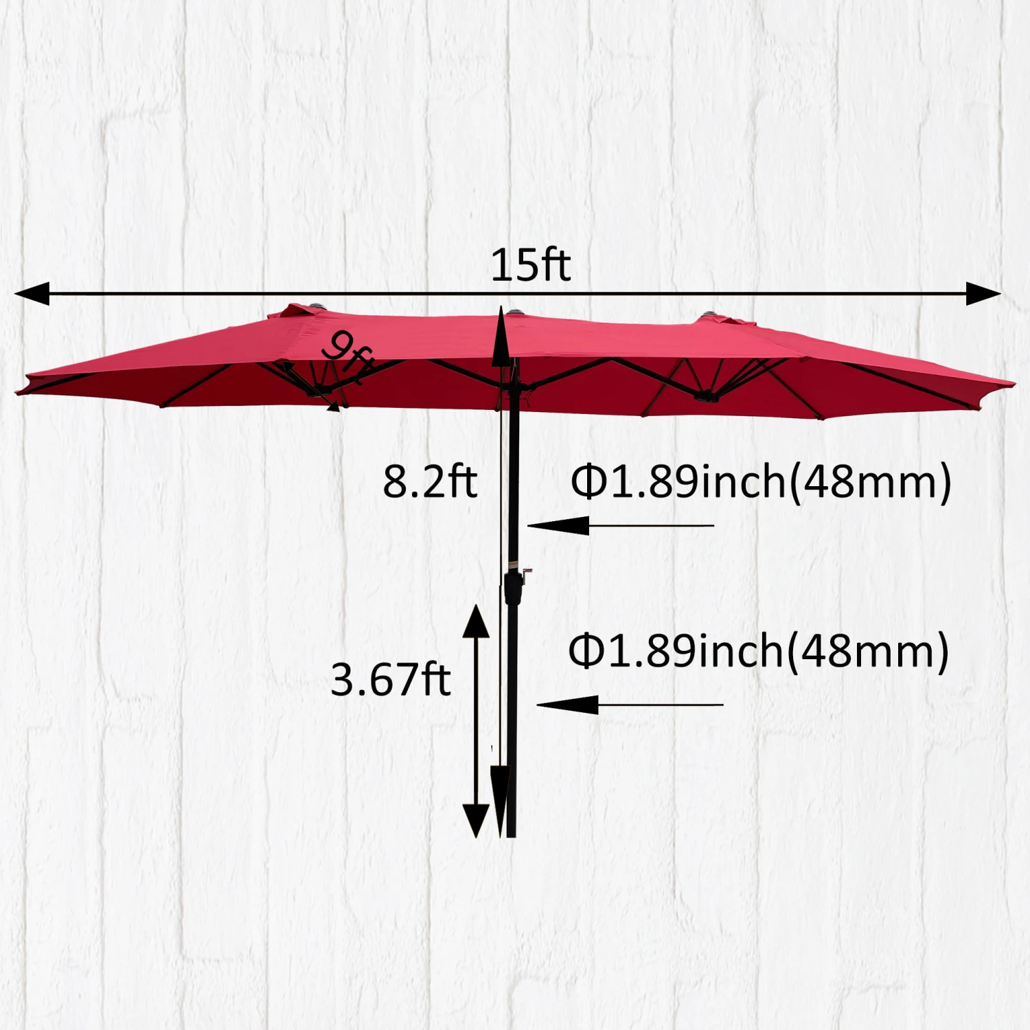 

15Ftx9Ft Double-Sided Outdoor Market Patio Umbrella with Crank, Wind Vents, Waterproof Twin Umbrellas for Garden Pool Shade.