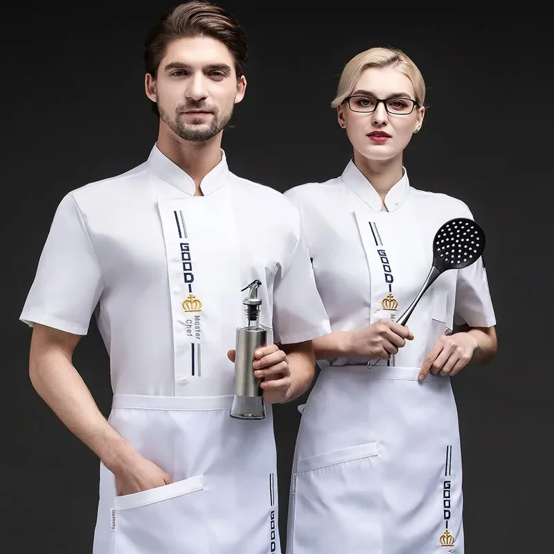 Short Sleeve Chef Jacket Summer Head Chef Uniform Restaurant Hotel Kitchen Cooking Clothes Waiter Uniform Kitchen Baker Wear