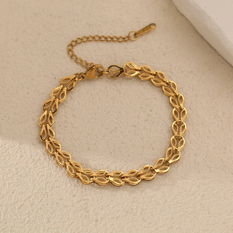 EILIECK Hochwertiges Goldfarbenes Kettenhalsketten-Armband-Set Trendiger Wasserdichter Edelstahlschmuck für Damen Geschenk – Detail 15