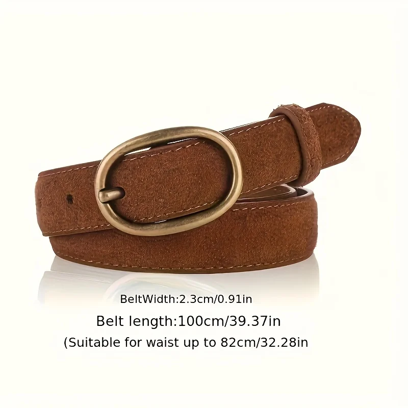 Suede Cowhide Leather Belt with Gold Buckle Women's Decorative Korean Style Belts Elastic Waistband for Dresses Jeans