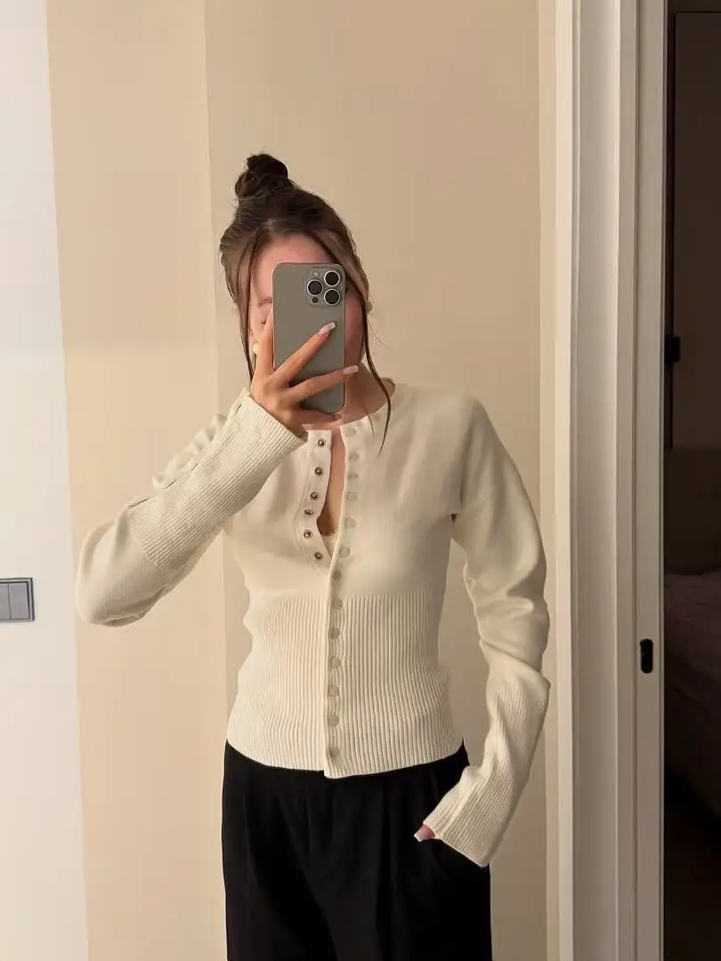 

Женский весенний кардиган с круглым вырезом и пуговицами, повседневный однотонный вязаный свитер, модный уличный короткий топ с высокой талией, женский 2026, новинка