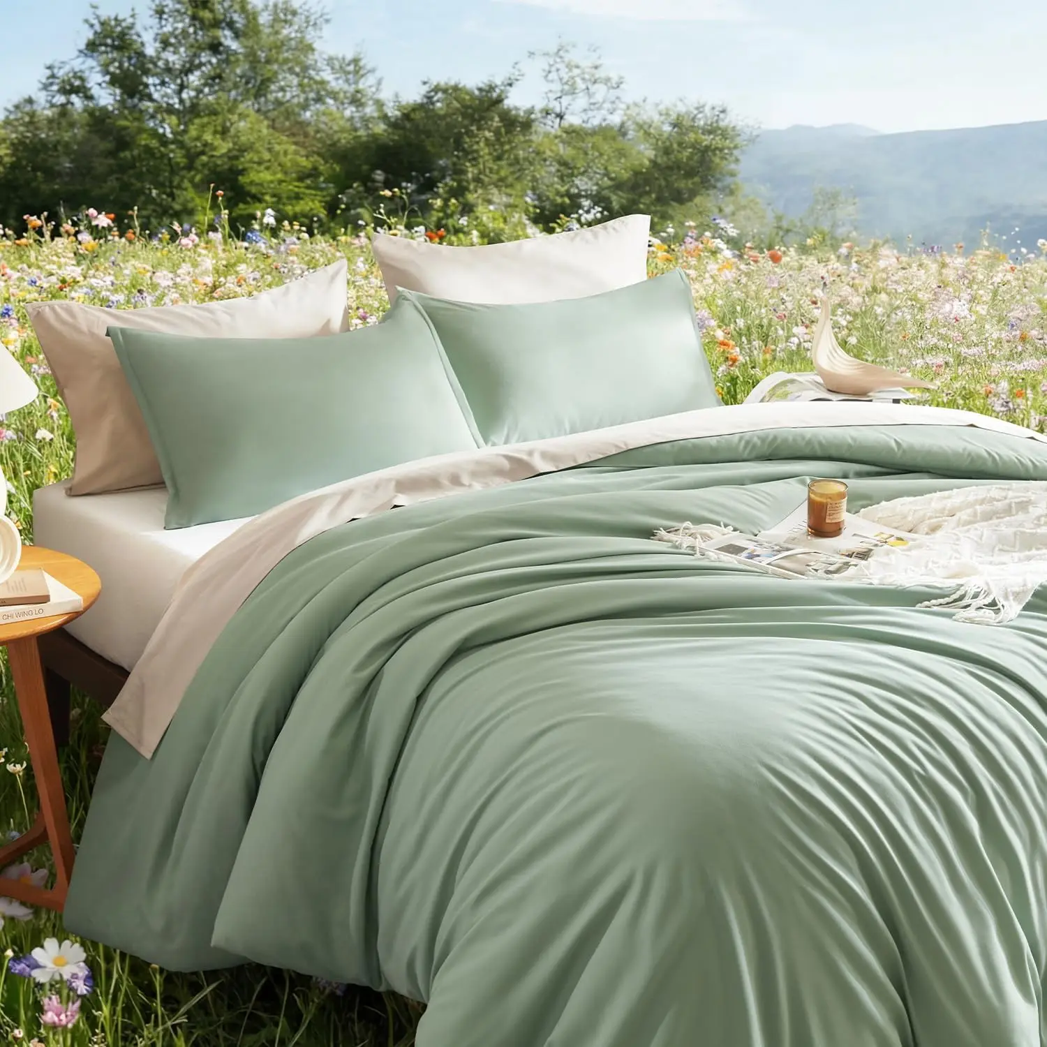 

Комплект постельного белья Queen Comforter Set Sage Green, 3 предмета, легкие одеяла размера Queen, однотонные комплекты постельного белья, альтернатива пуху.