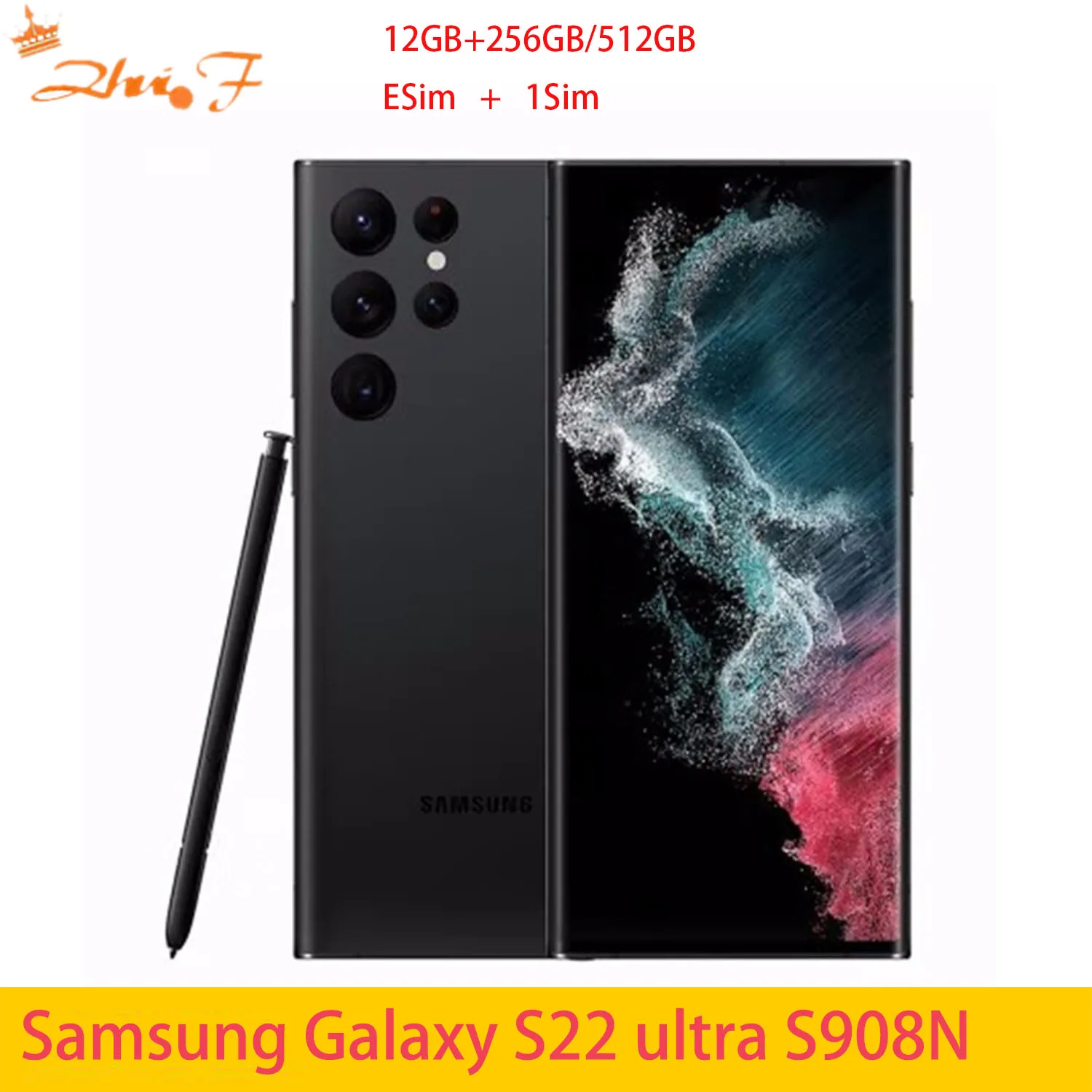 Samsung-Galaxy S22 Ultra S908N 5G Phone, Snapdragon 8 Phone, 108MP, 12GB RAM, 256 GB, 256 GB, 512GB, R0M, 5000mAh, 6.8 