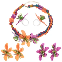 Acrylic Flower Jewelry Sets For Women Bohemian Ethnic Handmade Beads Exaggerated Chokers Sets Beach Party 3 PCS Sets Femlae