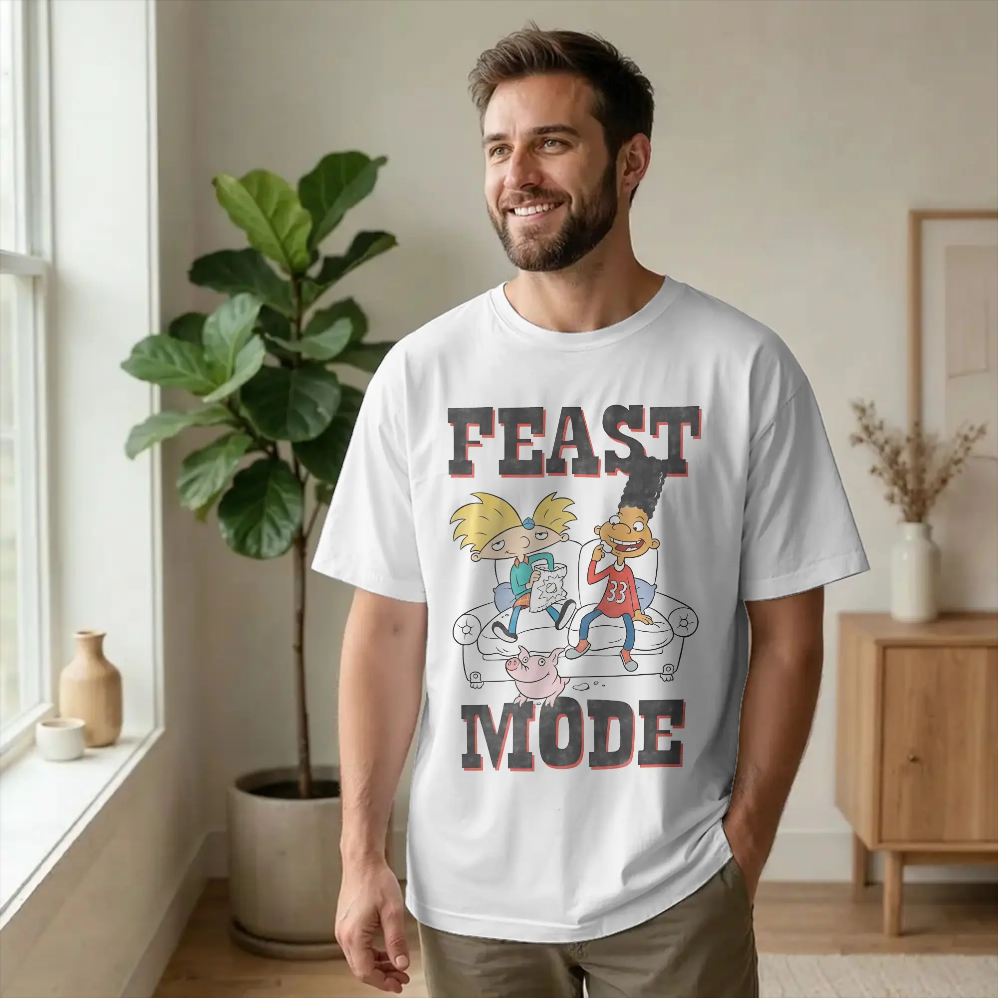 Funny Hey Arnolds Feast Mode Share The Chips  Tshirts Men O-neck Short Sleeve Tops  Cotton Summer Clothing