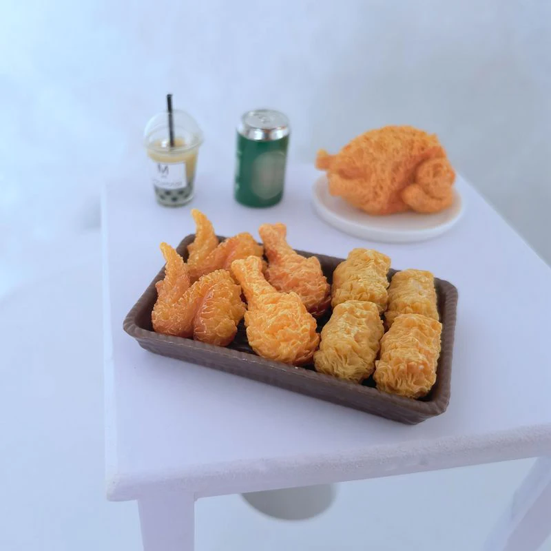 1Set Mini Simulation Fried Chicken Miniatures Food Doll House Decor DIY Supplies Model Food Ornament Toy Dollhouse Accessories