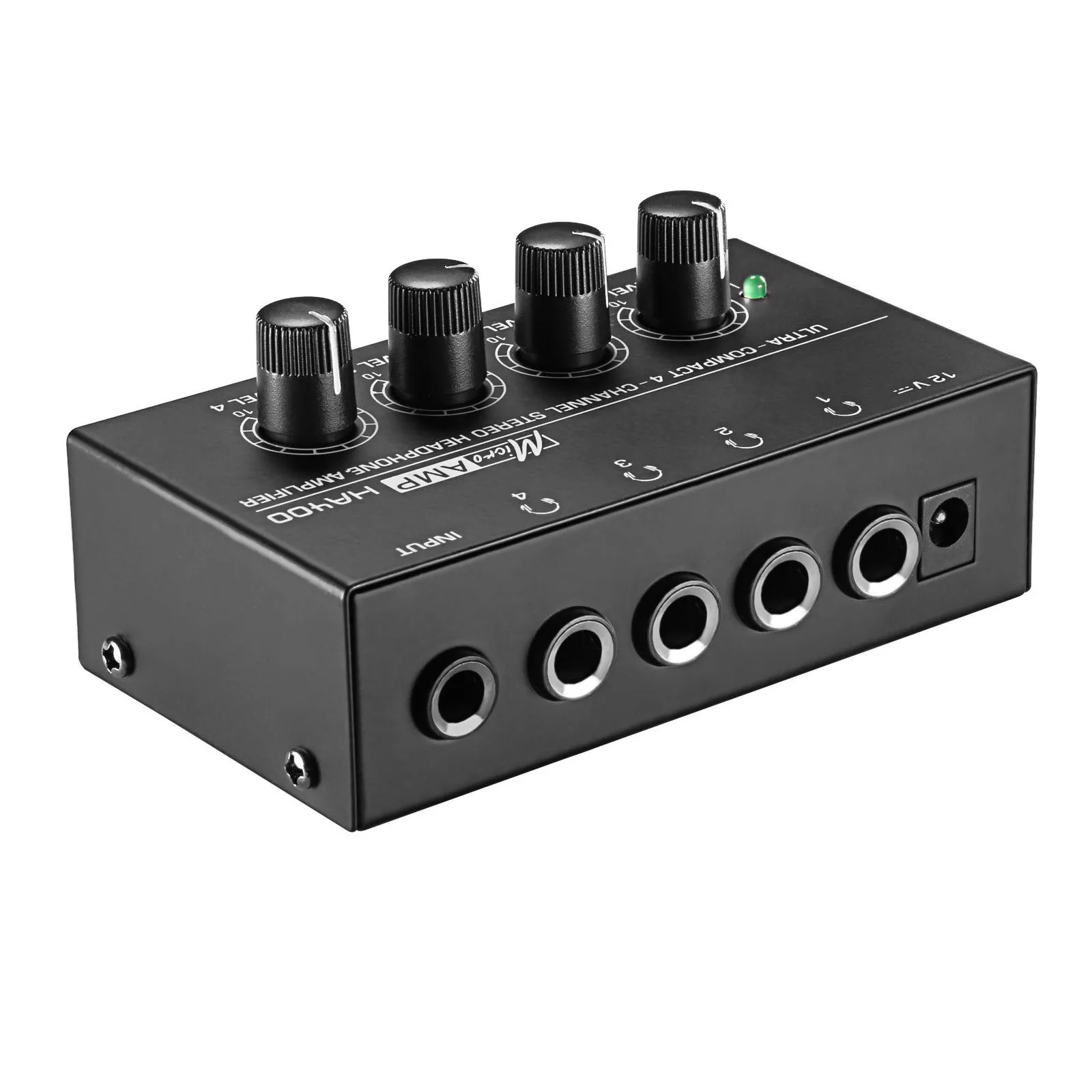 Audio Amplifier with Power Adapter 4 Channels Stereo Headphone Amplifier Ha400 Ultra-Compact 10Mhz Earphone Amp for Music