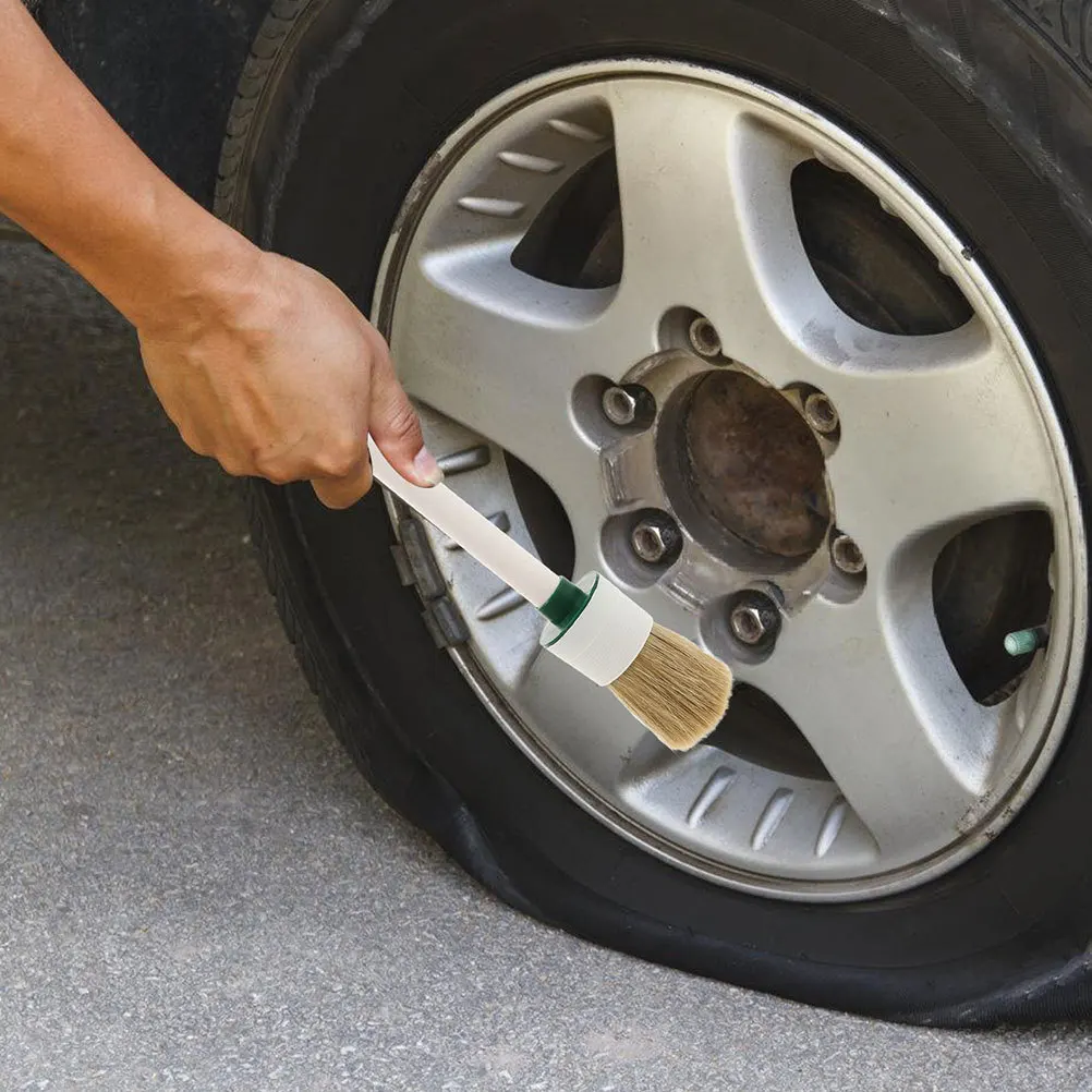 

2Pcs Round Head Lubricant Brush Wood Handle Tire Wheel Cleaning Car Detailing Soft Tire Dressing Applicator Brush for Auto and