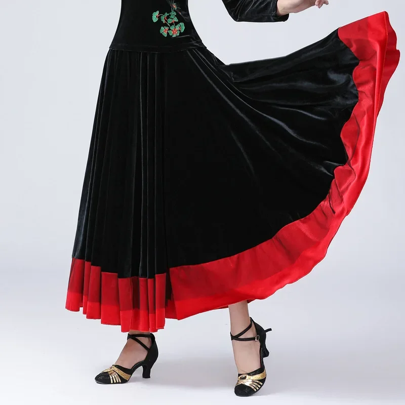 Women Velvet Flamenco Skirt Classical Spanish Bullfight Dance Costume European Stage Performance Clothing High Waist Dancewear