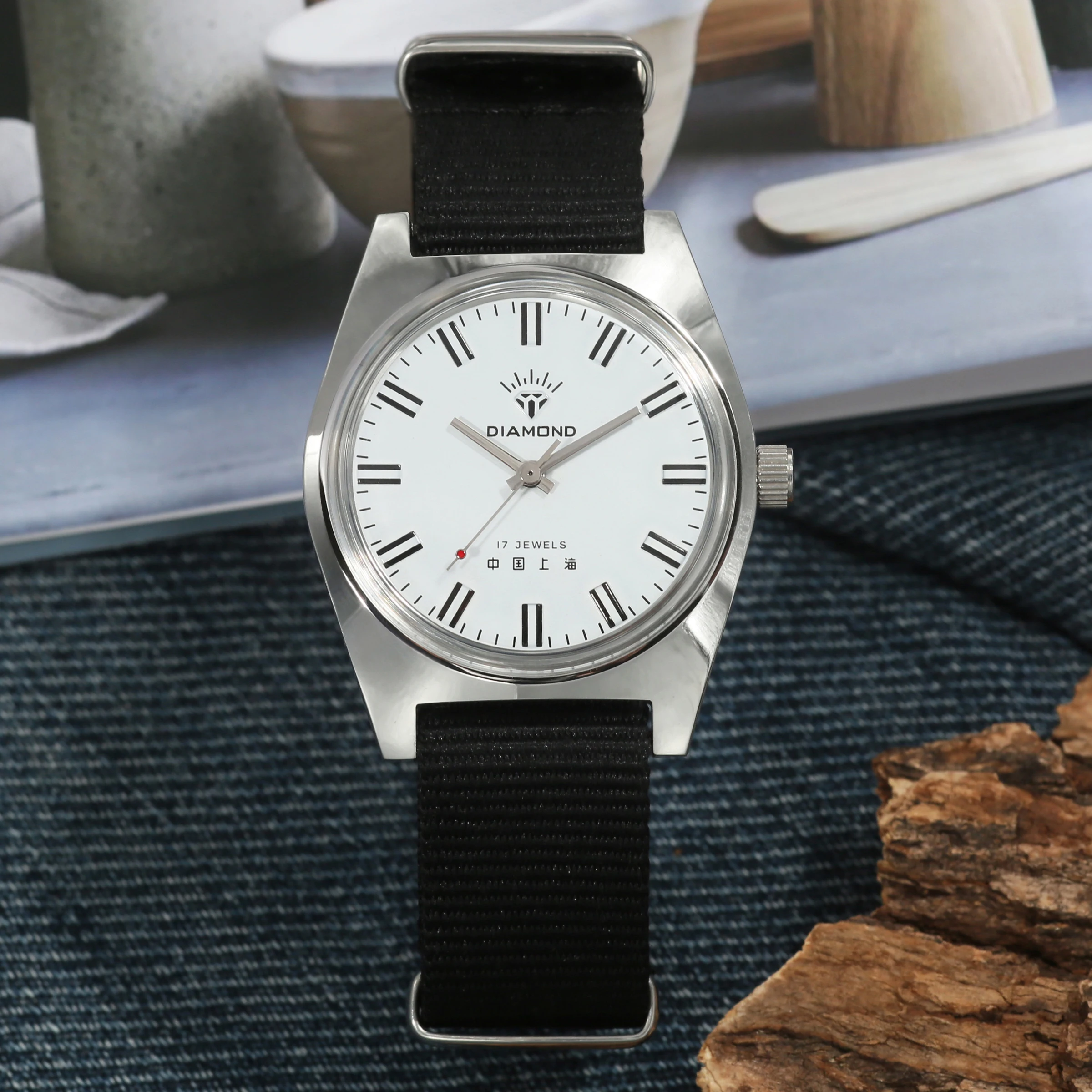 شنغهاي الماس 36MM اليد الرياح الميكانيكية ووتش 8120 للماء الصين ووتش للرجال بالجملة