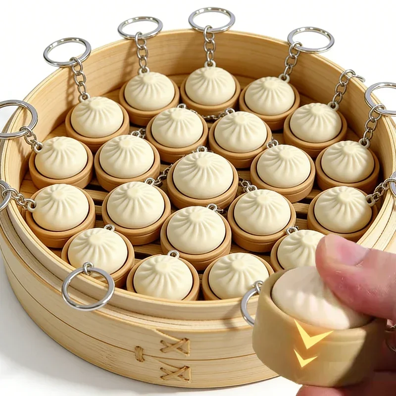 1/2pcs Office Desktop Decompress Steamed Bun Clicker Key Chain Small Steamed Bun Decompress Key Chain Gifts