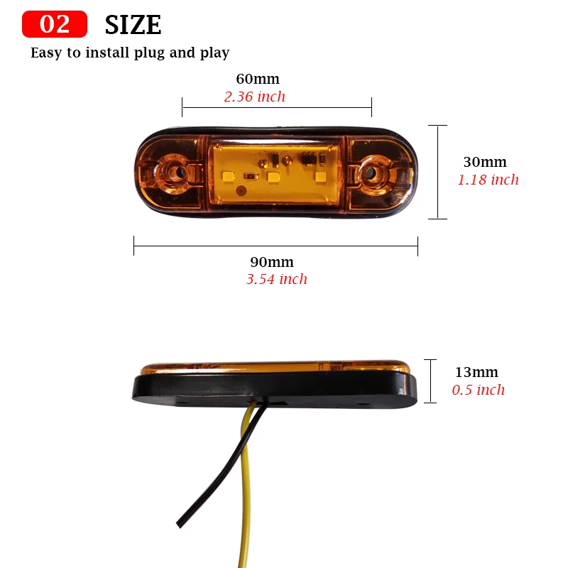 12V 24V 3 LED Car External Side Marker Warning Light Oval Clearance Signal Trailer Truck Lamp For Scania Truck Accessories