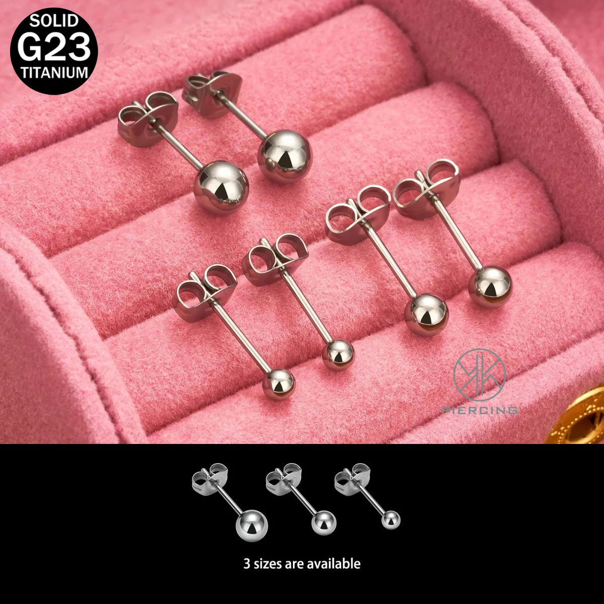 1 Pair G23 Titanium Piercing Earrings Push Pin Piercing Stainless Steel Ear Earrings ASTM F136 Round Ball Body Jewelry