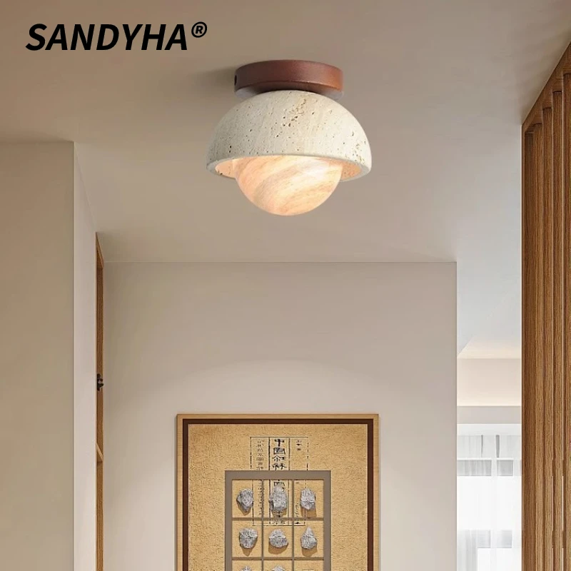 

SANDYHA Yellow Cave Stone Ceiling Light Bedroom Bedlight Glass Lampshade LED Lamp Living Room Decor Corridor Lighting Fixtures