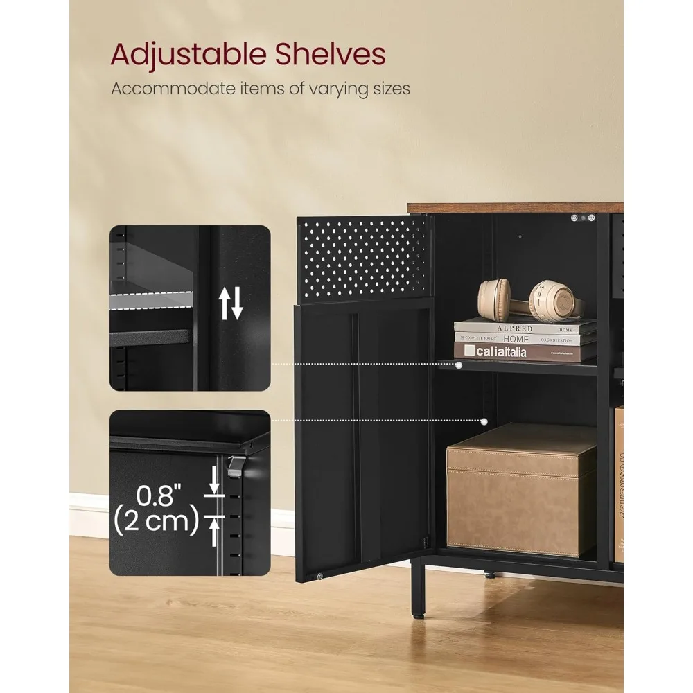 خزانة تخزين، خزانة معدنية، خزانة جانبية مع بابين، 15.7 × 43.3 × 29.9 بوصة، إغلاق مغناطيسي، أرفف قابلة للتعديل، فولاذ #6